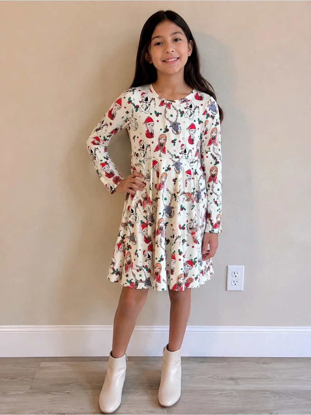 Christmas Frozen Girls' Dress Elsa & Anna, Olaf Print 8/9